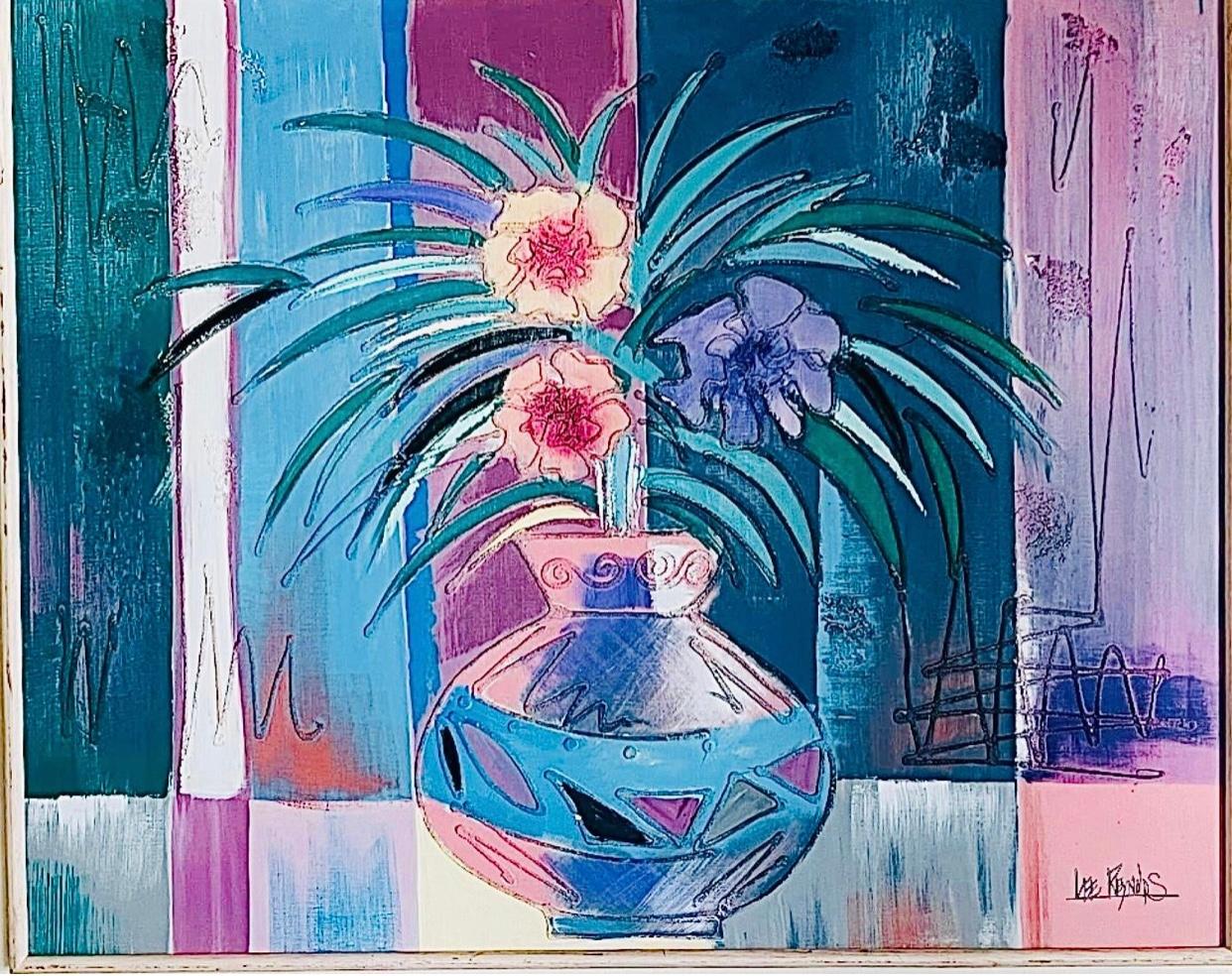 Rare peinture à l'huile abstraite et florale moderne Vanguard de Lee Reynolds encadrée en vente 3