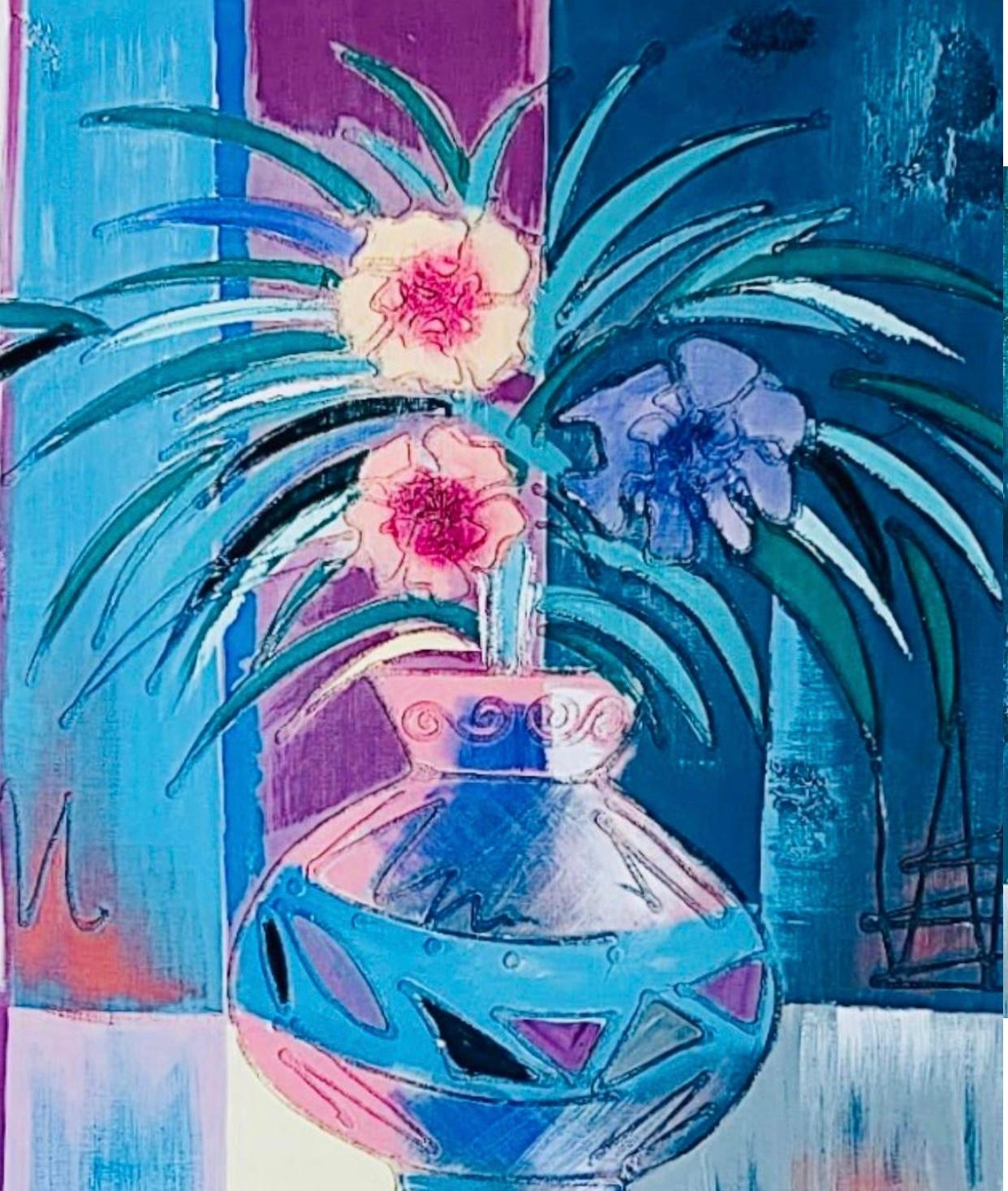 Rarissime peinture à l'huile de Lee Reynolds Vanguard Studios Mid Century Modern Abstract Still Life, encadrée et signée. 

Très belle découverte de Reynolds car nous n'avons jamais vu cette peinture en 25 ans de collection d'œuvres d'art de