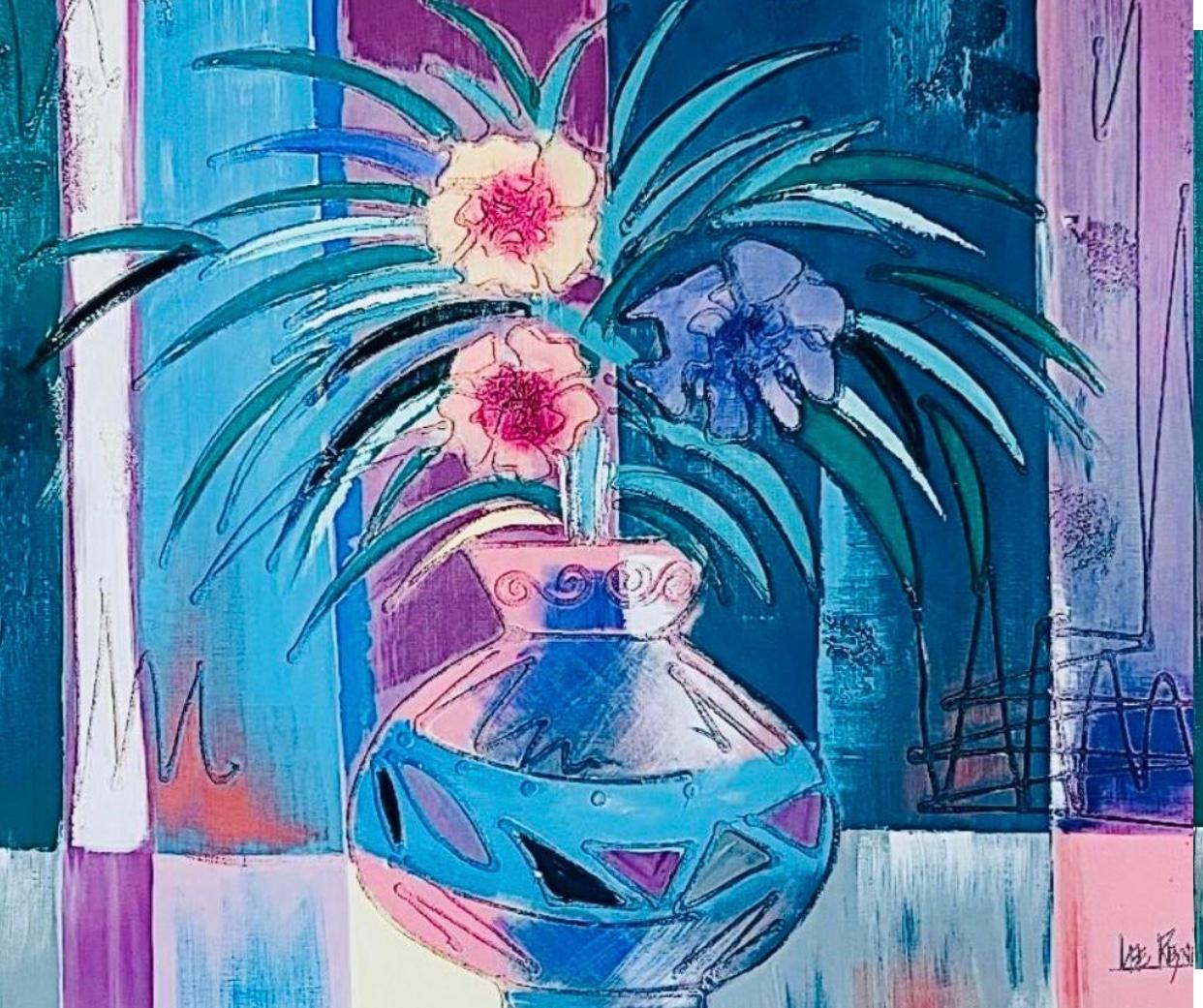 Mid-Century Modern Rare peinture à l'huile abstraite et florale moderne Vanguard de Lee Reynolds encadrée en vente