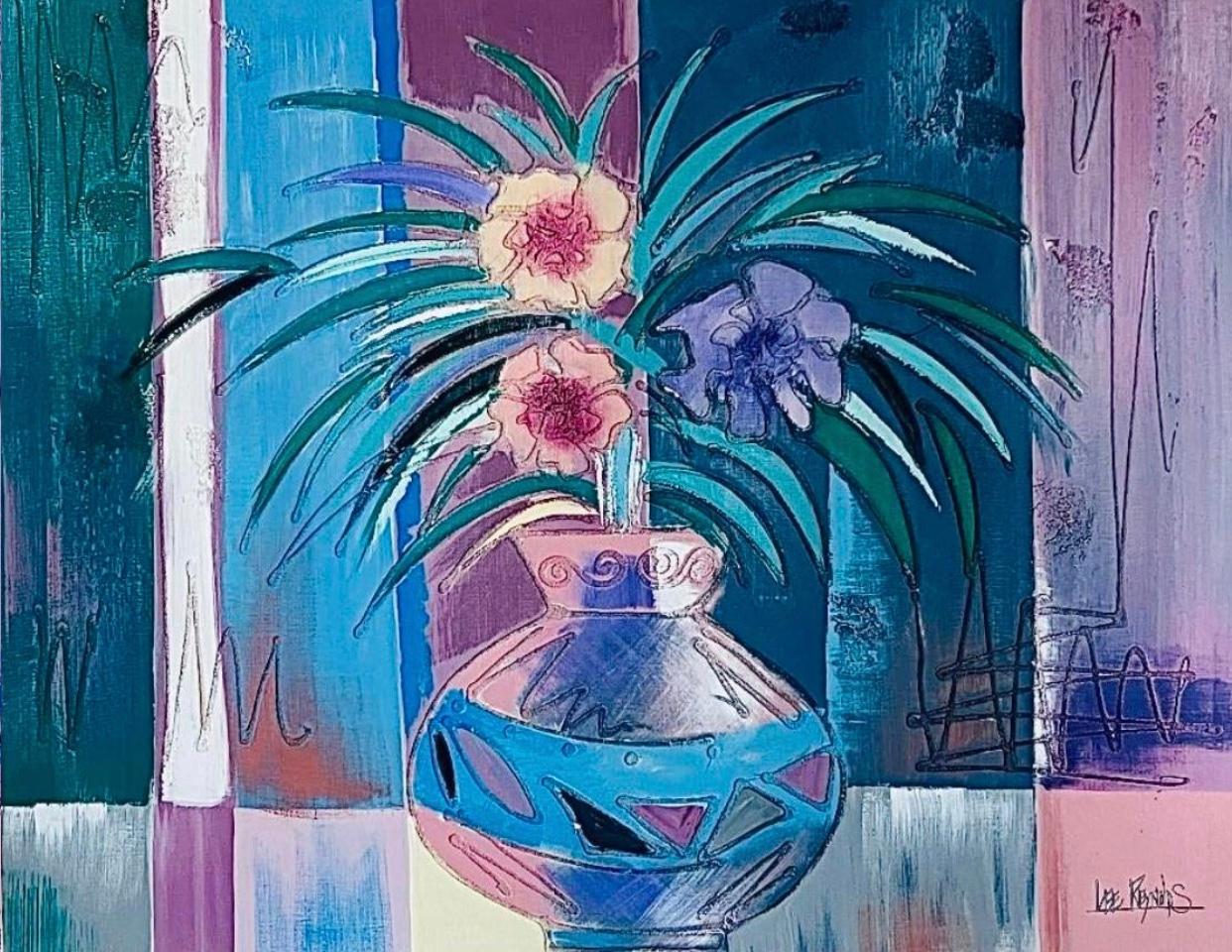 Américain Rare peinture à l'huile abstraite et florale moderne Vanguard de Lee Reynolds encadrée en vente
