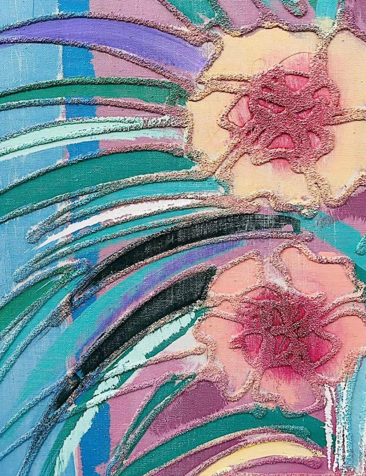 20ième siècle Rare peinture à l'huile abstraite et florale moderne Vanguard de Lee Reynolds encadrée en vente