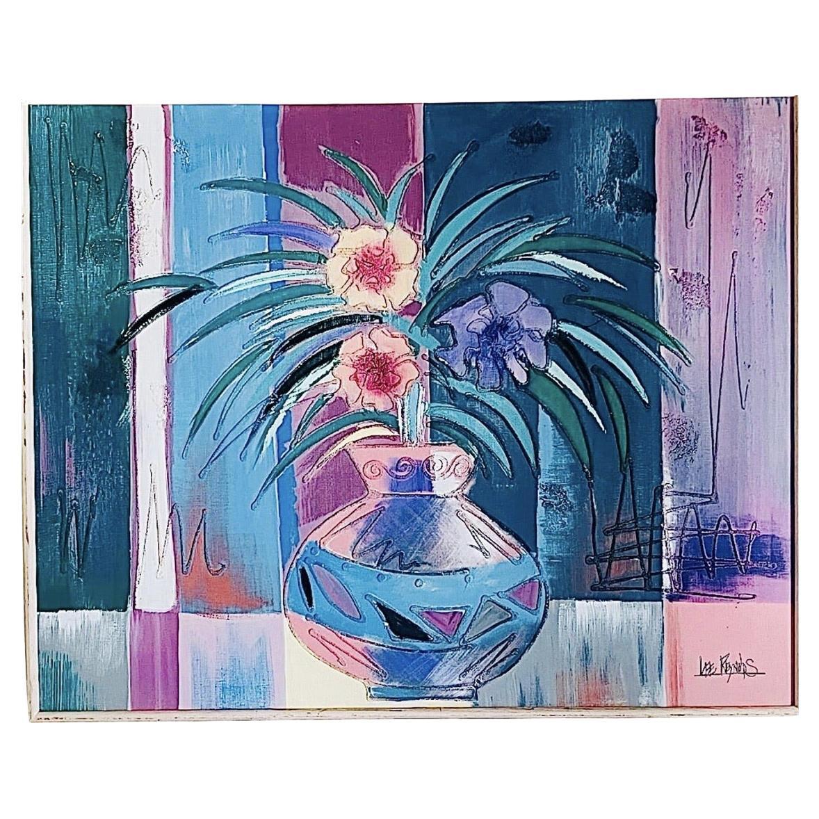 Rare Lee Reynolds Vanguard Vintage Abstract Modern Floral Oil Painting Framed