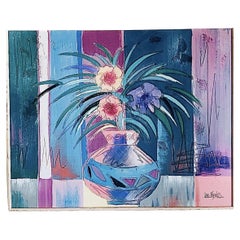 Rare Lee Reynolds Vanguard Vintage Abstract Modern Floral Oil Painting Framed