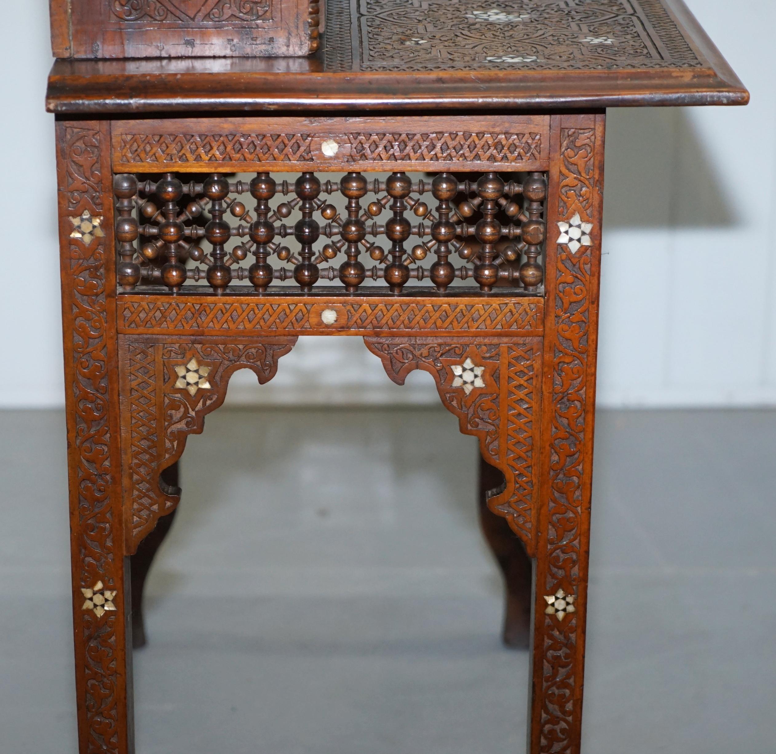 Rare Libertys London 19th Century Hand Carved Mashrabiya Desk Mother of Pearl 9