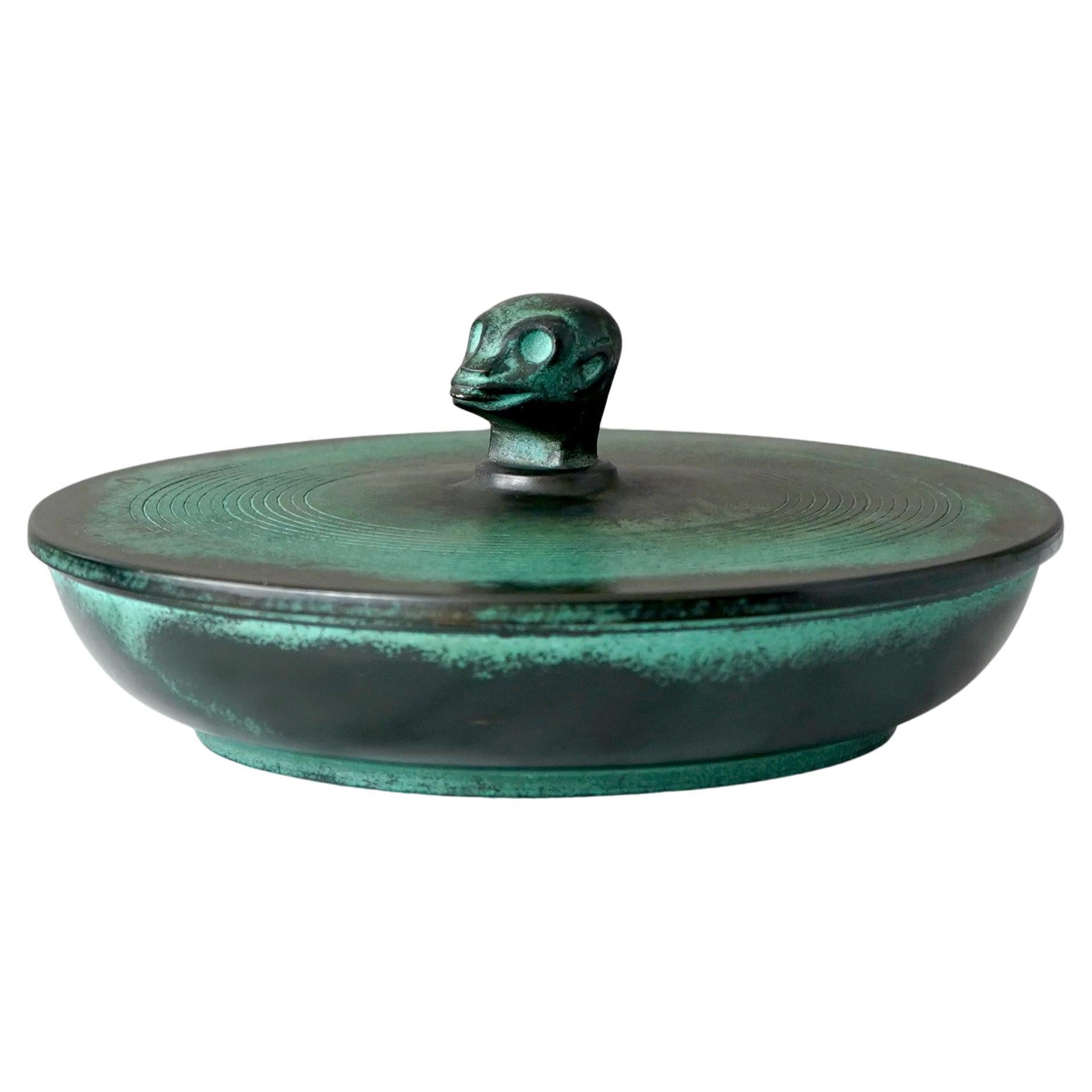 Rare boîte Art déco à couvercle en bronze de Nils Fougstedt pour FAK, Suède, années 1930