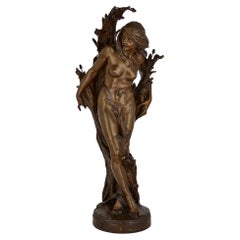 Rare Life-Size Patinated Bronze Female Sculptural Lamp by Larche