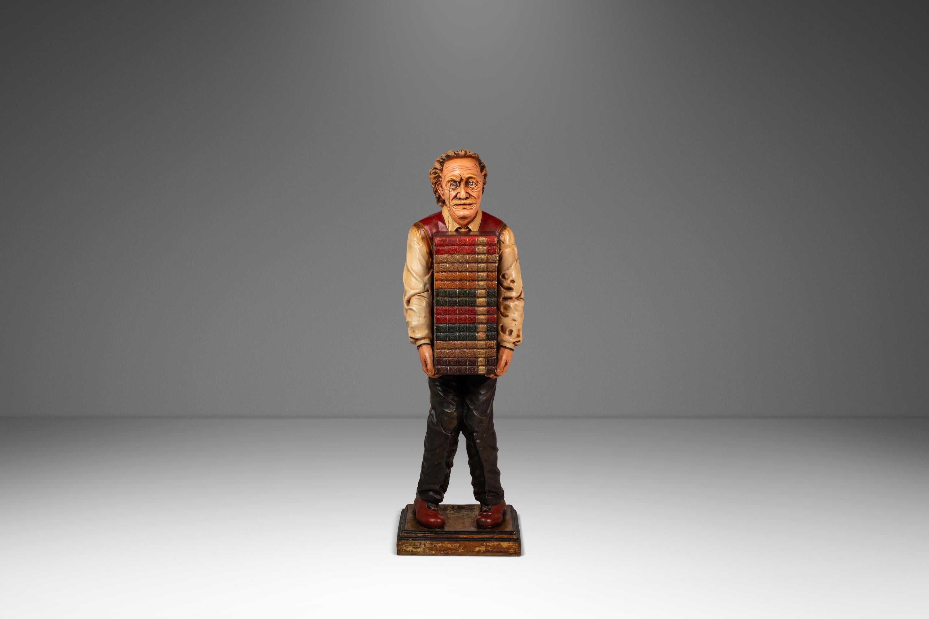 Rare Lifesize Albert Einstein Statue w/ Storage Cabinet in Fiberglass, USA, 1980 For Sale 3