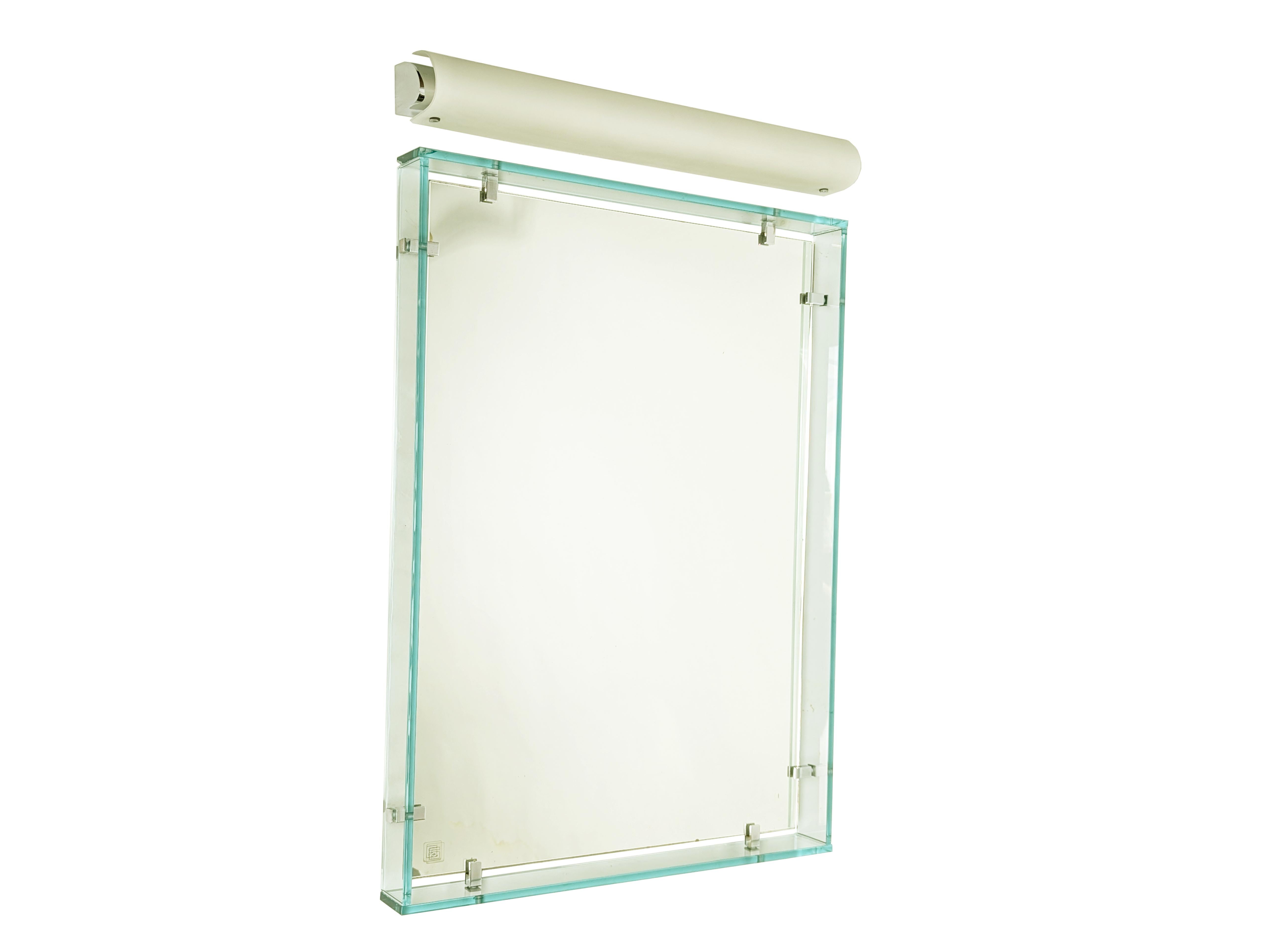 Rare miroir mural en verre bleu clair mod.2014 par Fontana Arte, 1963 en vente 2