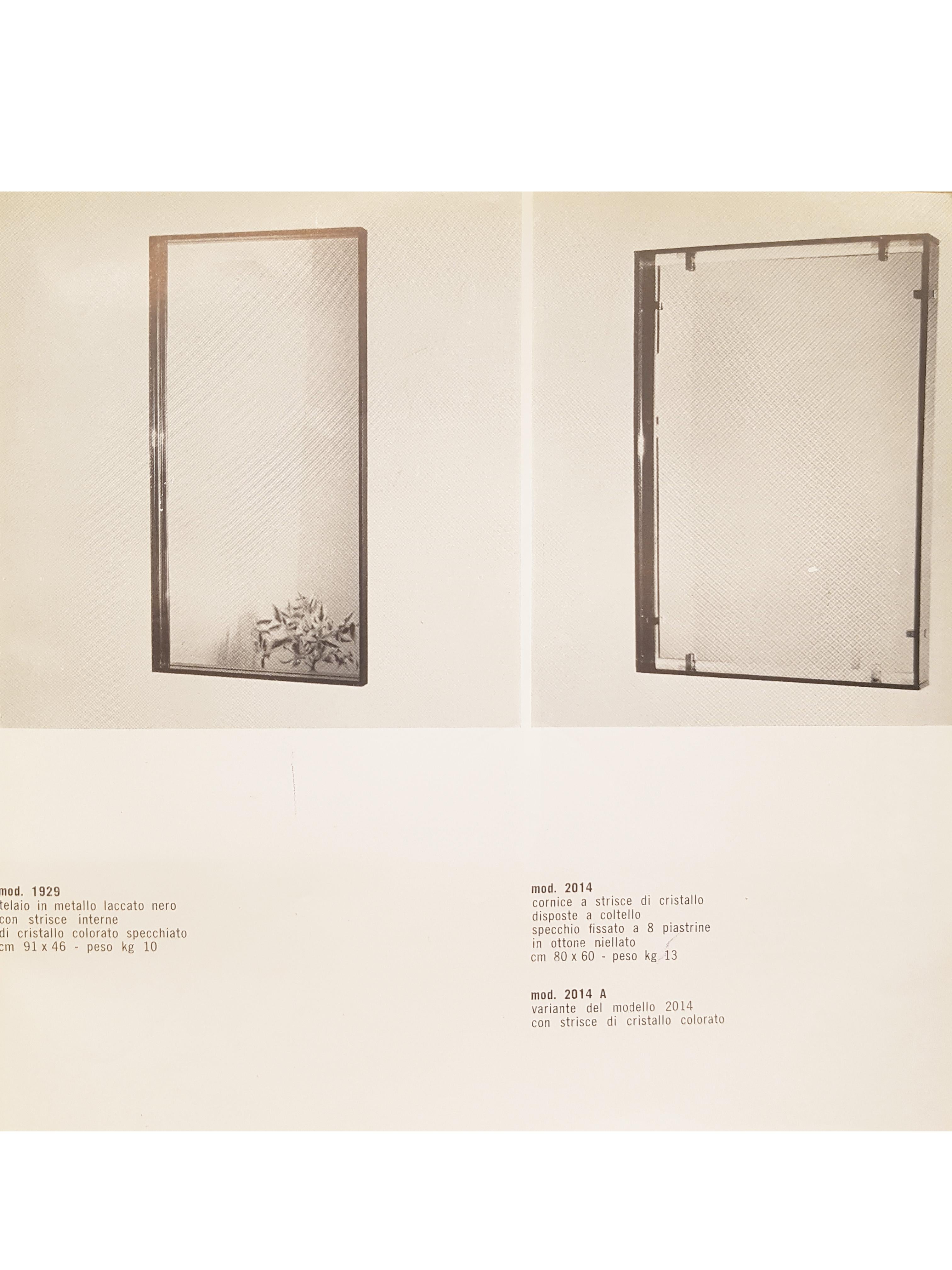 italien Rare miroir mural en verre bleu clair mod.2014 par Fontana Arte, 1963 en vente