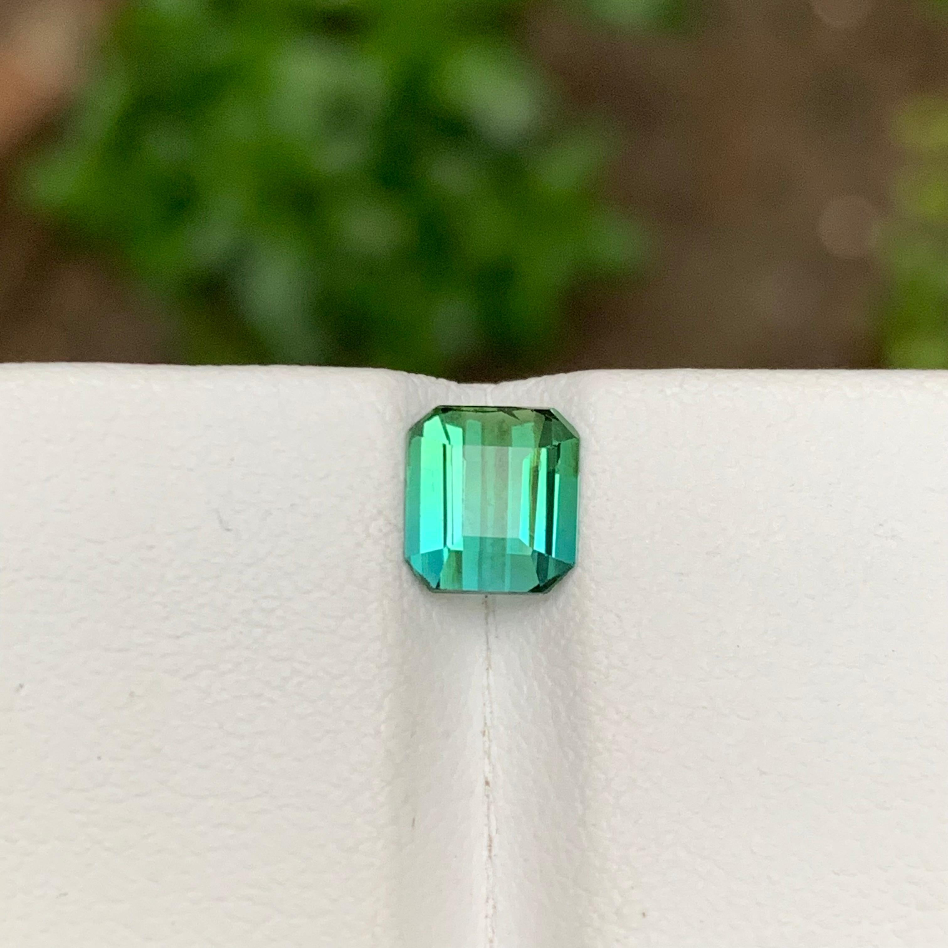 Contemporary Rare Light Blue & Green Two Tone Tourmaline Gemstone, 1.35 Ct Emerald Cut-Ring For Sale