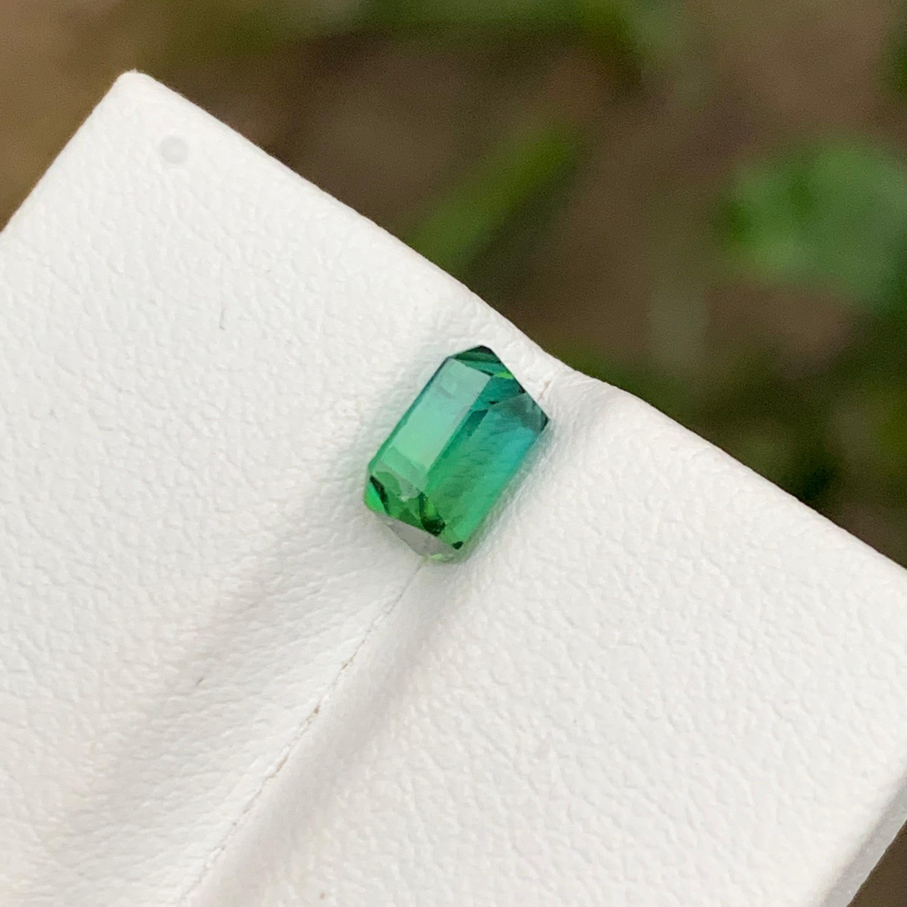 Rare Light Blue & Green Two Tone Tourmaline Gemstone, 1.35 Ct Emerald Cut-Ring For Sale 2