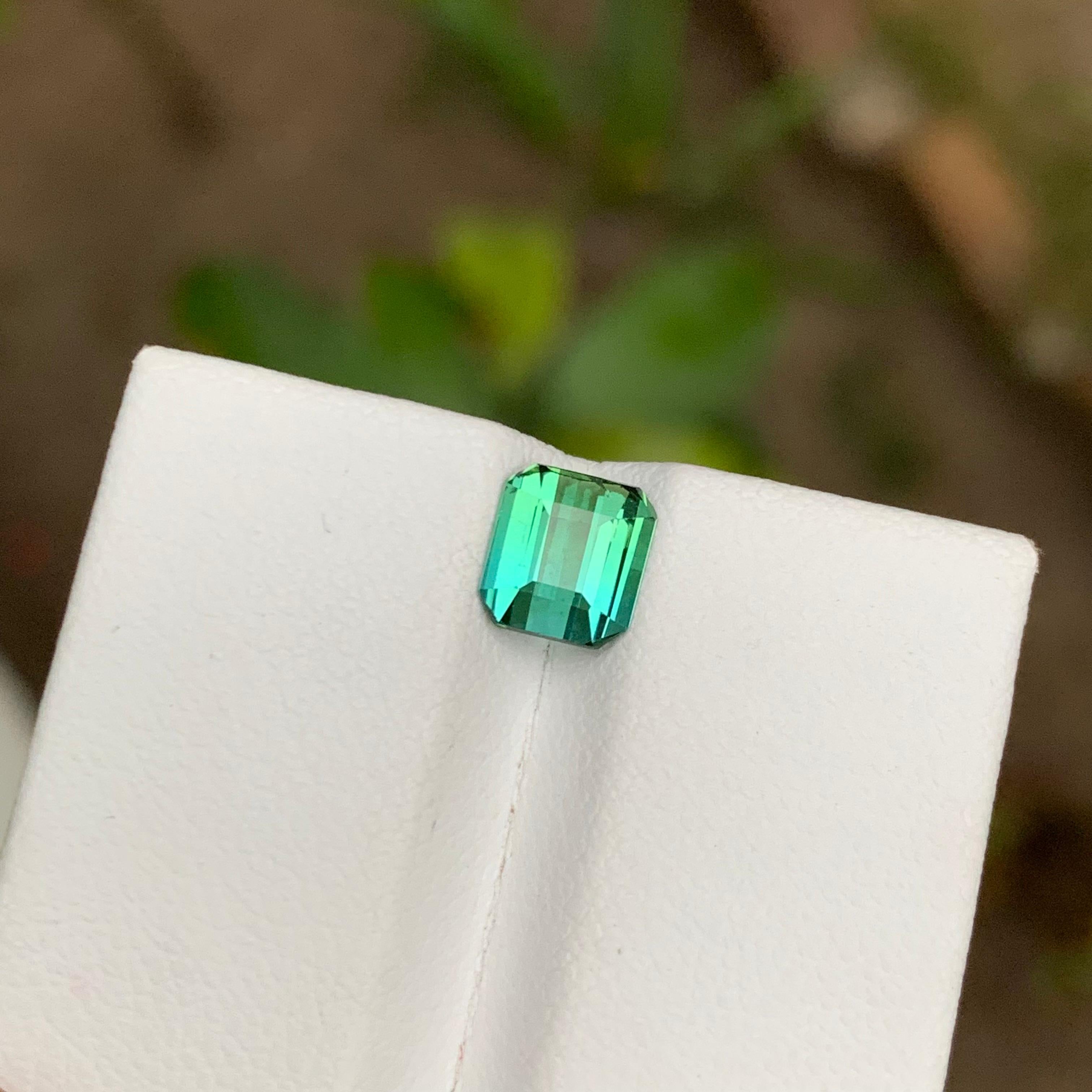 Rare Light Blue & Green Two Tone Tourmaline Gemstone, 1.35 Ct Emerald Cut-Ring For Sale 3