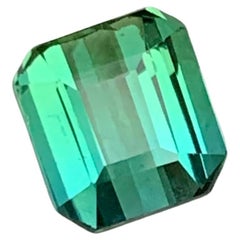Seltener hellblauer & grüner zweifarbiger Turmalin-Edelstein, 1,35 Karat Smaragdschliff-Ring