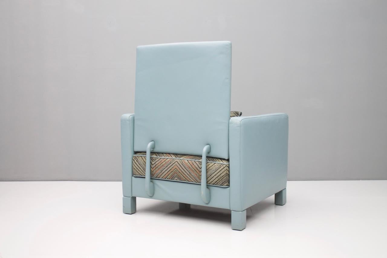 Post-Modern Rare Light Blue Leather Lounge Chair 'Negresco' by Wilhelm Setz for Knoll, 1980s For Sale