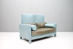 Rare Light Blue Leather Sofa Loveseat 'Negresco' by Wilhelm Setz for Knoll, 1980
