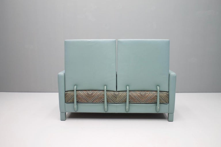Rare Light Blue Leather Sofa Loveseat 'Negresco' by Wilhelm Setz for
