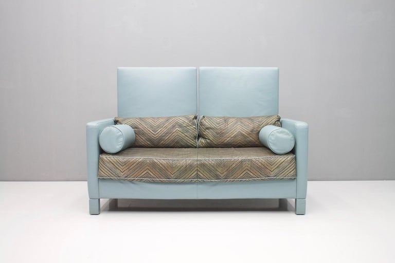 Rare Light Blue Leather Sofa Loveseat 'Negresco' by Wilhelm Setz for