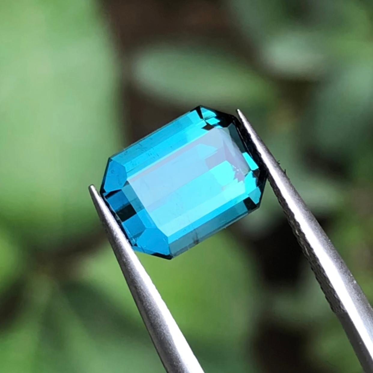 Contemporary Rare Light Blue Natural Tourmaline Gemstone, 3.35 Carat Emerald Cut for Ring Afg