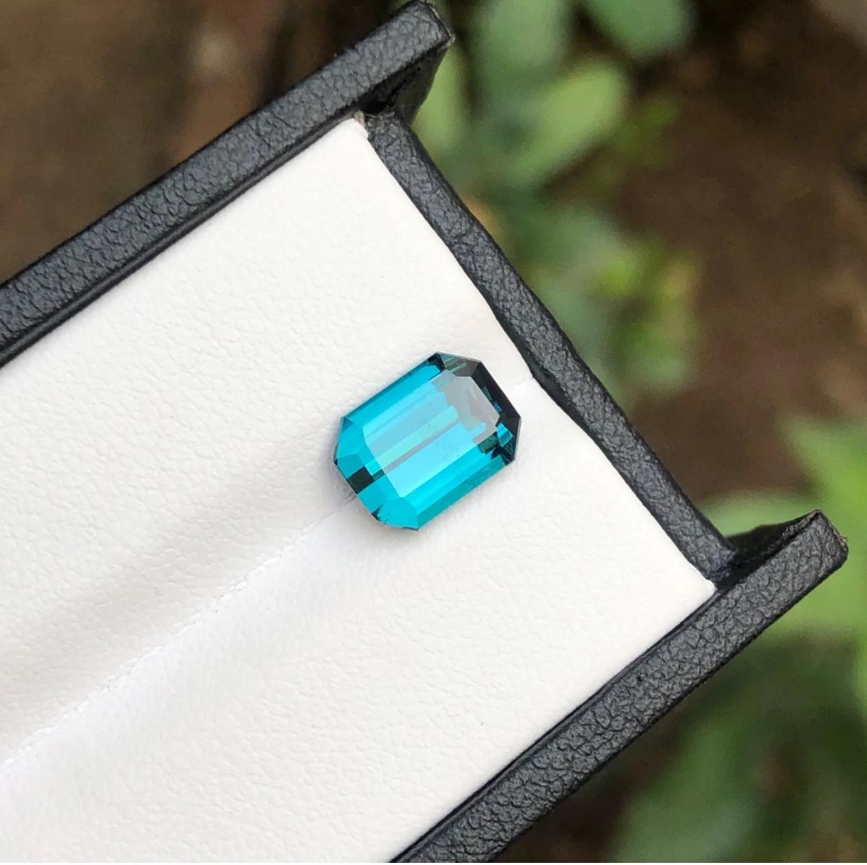 Women's or Men's Rare Light Blue Natural Tourmaline Gemstone, 3.35 Carat Emerald Cut for Ring Afg