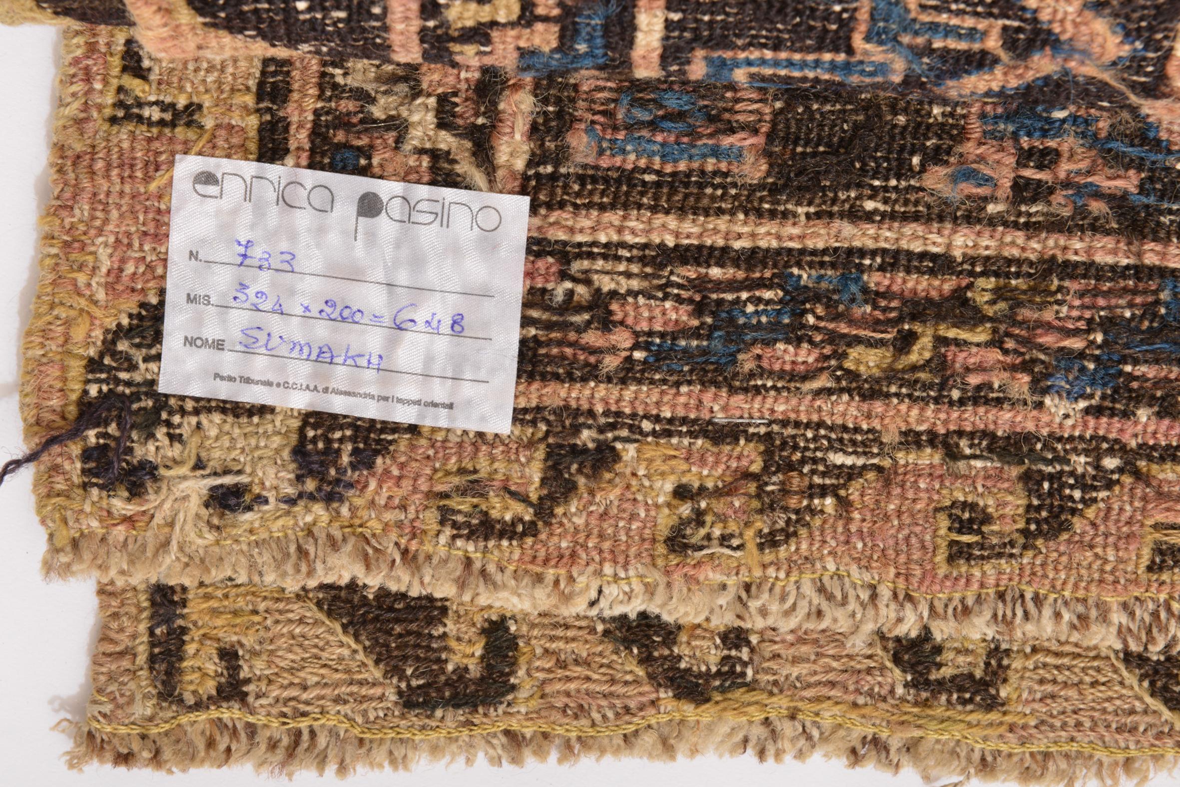 Beautiful Sumakh antique carpet with a rare light blue color - This type of rug is sought after by collectors for its rarity. this one is in a very good state of condition! 
 There are some interesting books on this subject for consulting. 
From my