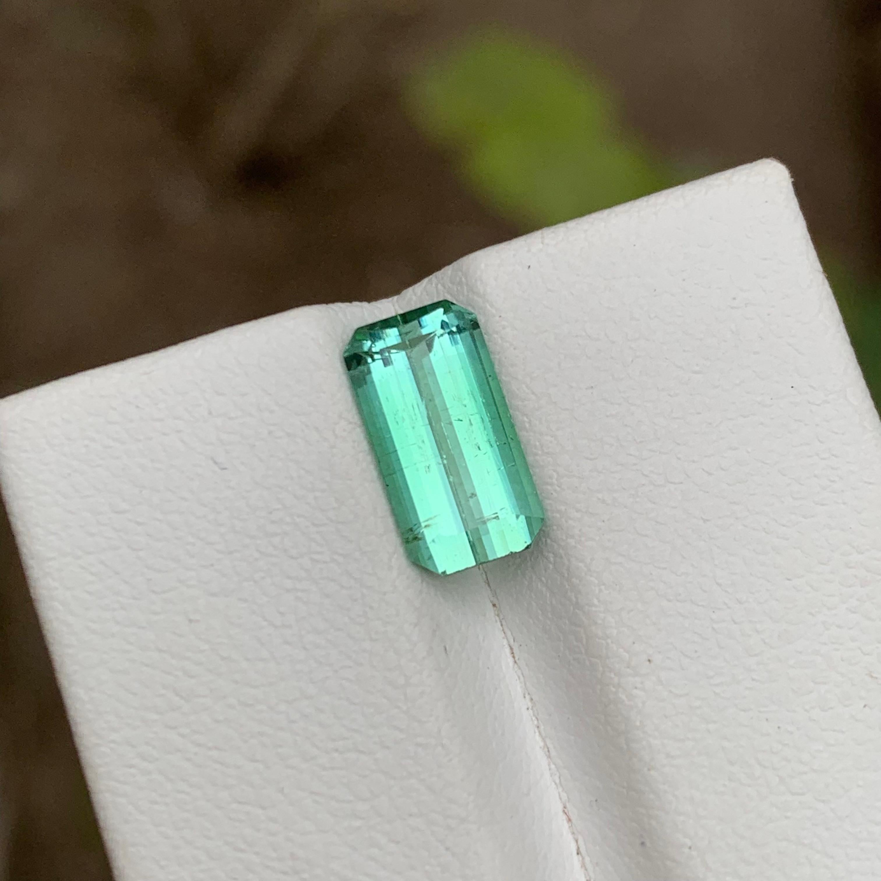 GEMSTONE TYPE: Tourmaline
PIECE(S): 1
WEIGHT: 2.70 Carats
SHAPE: Emerald Cut
SIZE (MM): 11.17 x 5.90 x 4.52
COLOR: light Bluish Green
CLARITY: Slightly Included 
TREATMENT: None
ORIGIN: Afghanistan
CERTIFICATE: On demand

Discover the epitome of