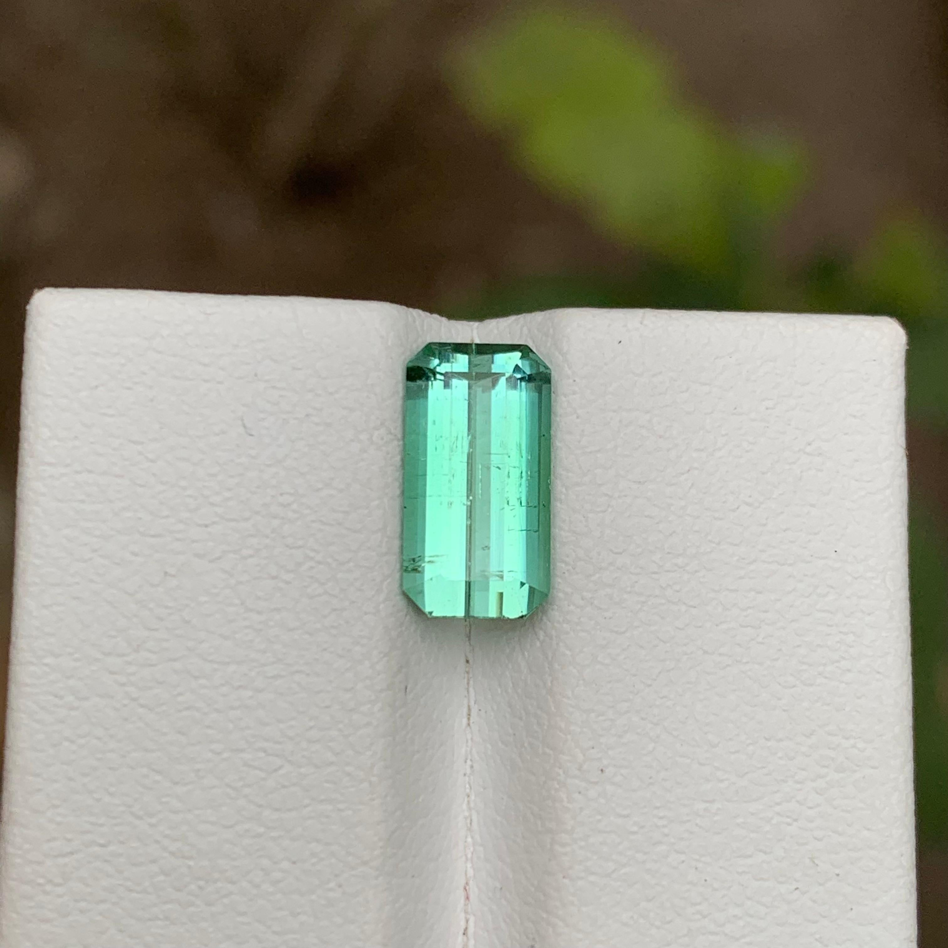 Rare Light Bluish Green Tourmaline Gemstone 2.70 Ct Emerald Cut for Ring Jewelry For Sale 1