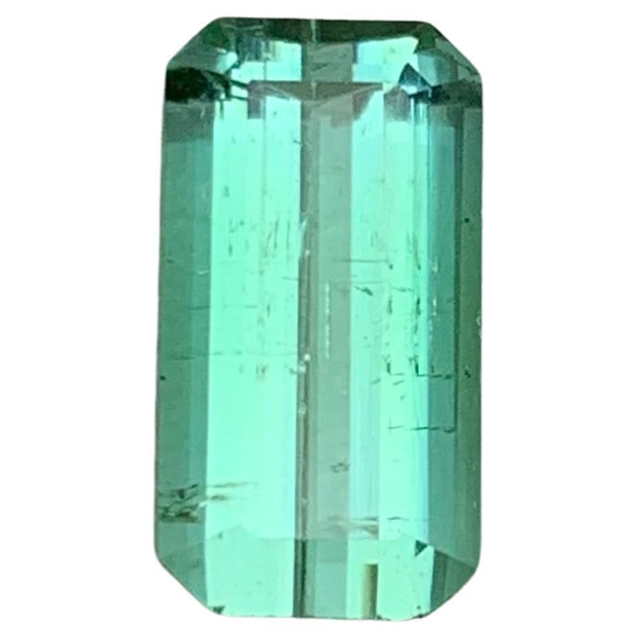 Rare tourmaline vert bleuté clair de 2,70 carats taille émeraude pour bague joaillerie