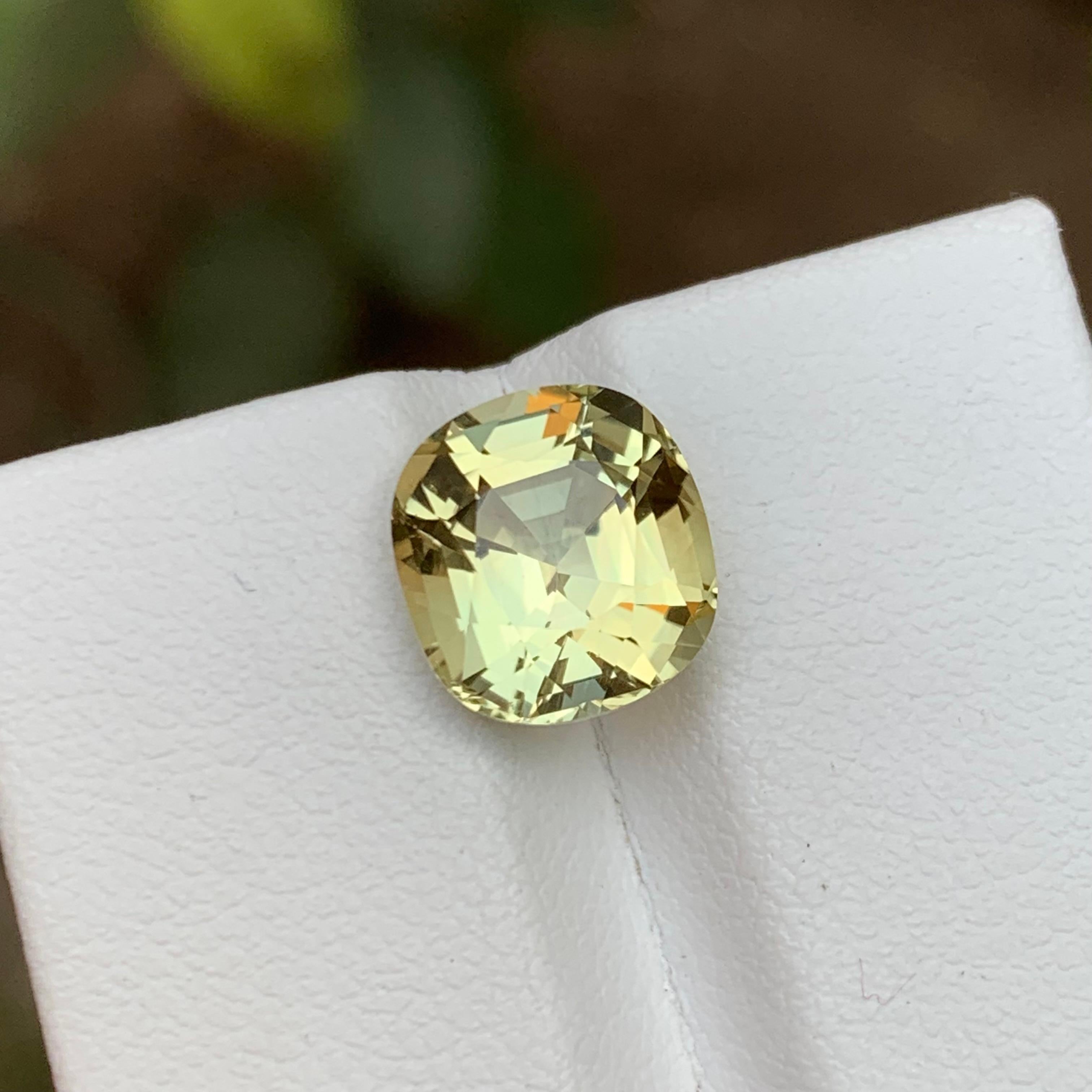 Contemporary Rare Light Golden Yellow Natural Tourmaline Gemstone 4.15Ct Cushion Cut for Ring For Sale