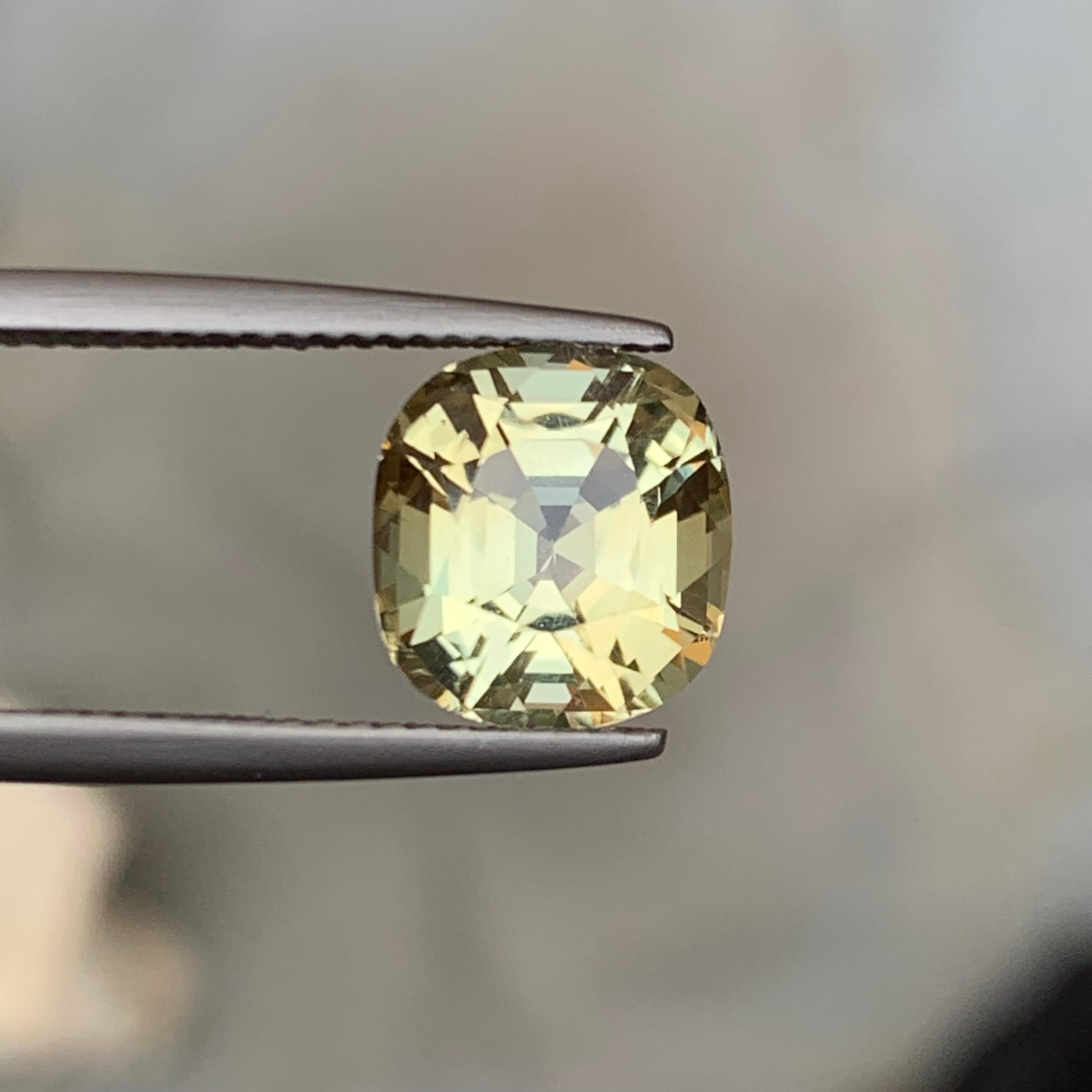 Rare Light Golden Yellow Natural Tourmaline Gemstone 4.15Ct Cushion Cut for Ring For Sale 3