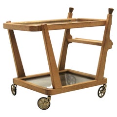 Rare Light Oak Trolley by Guillerme and Chambron, France, 1960s