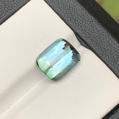 Rare Light Slate Grey Bicolor Natural Tourmaline Loose Gemstone 4.45 Ct Cushion