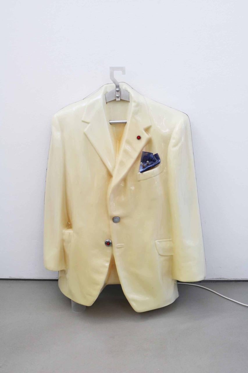 Jacket shaped lighting object by Jacques Vojnovic, signed by the artist. The object has been produced in 1983 as part of a limited edition. Good overall condition with a small spot between right sleeve and waist that has been repaired.