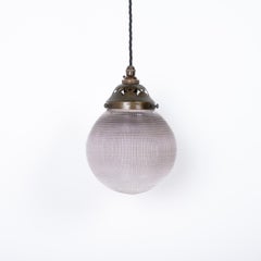 Rare Lilac Tinted Vintage Holophane Prismatic Globe Pendant Light
