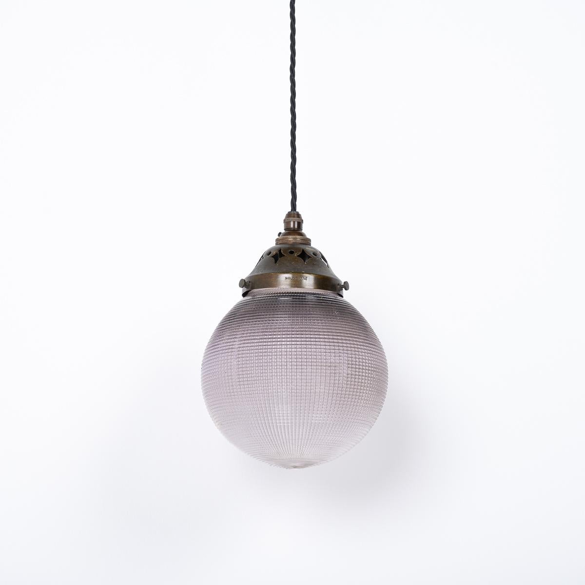 Art Nouveau Rare Lilac Tinted Vintage Holophane Prismatic Globe Pendant Light