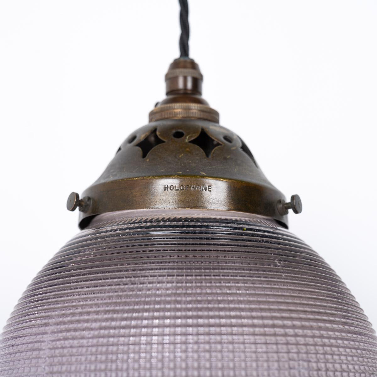 British Rare Lilac Tinted Vintage Holophane Prismatic Globe Pendant Light