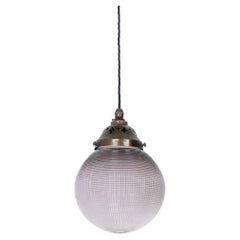 Rare Lilac Tinted Vintage Holophane Prismatic Globe Pendant Light