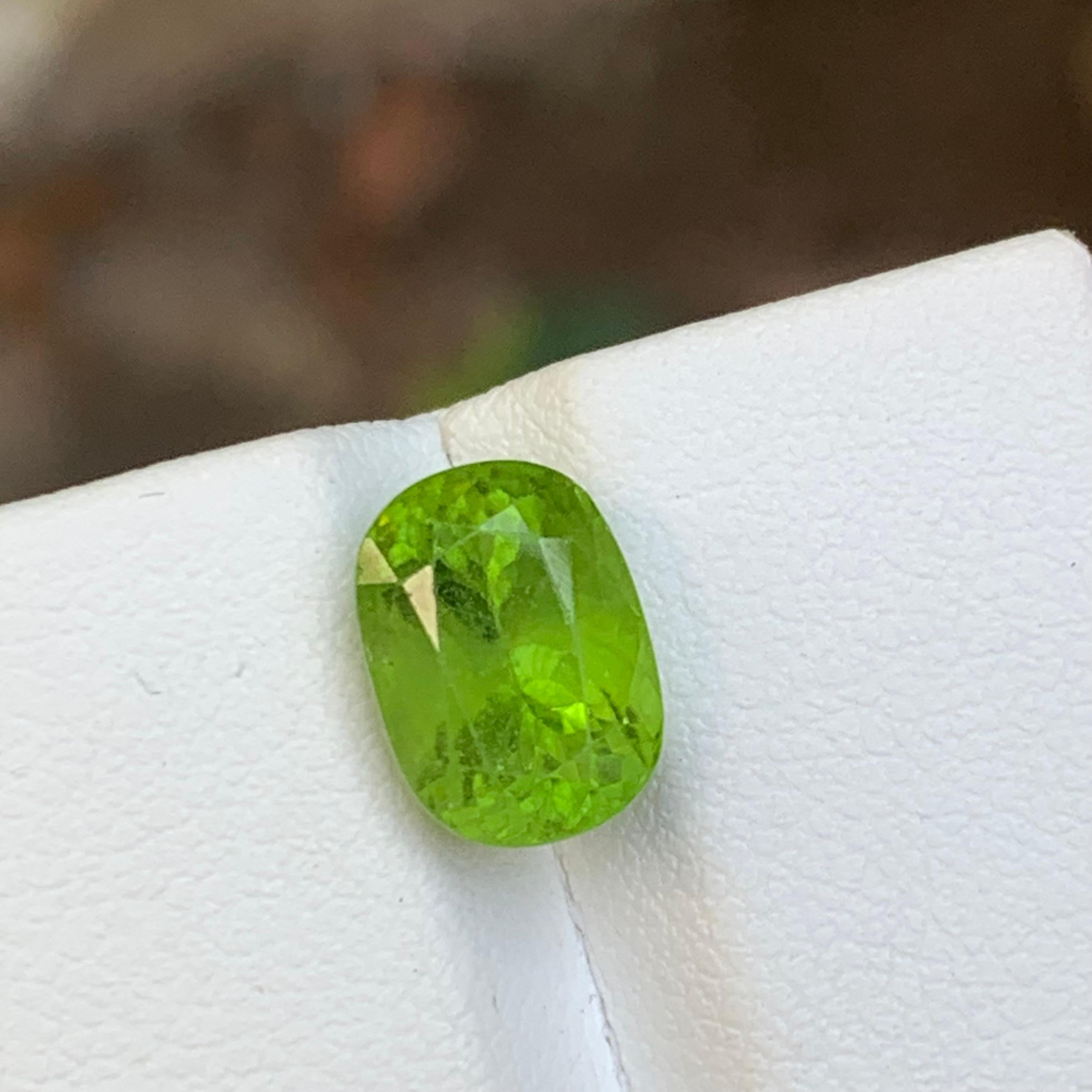 Rare Lime Green Natural Peridot Gemstone, 3.85 Ct Cushion Cut for Ring Jewelry 1
