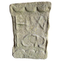 Rare limestone carved date stone 1672 with initials HX
