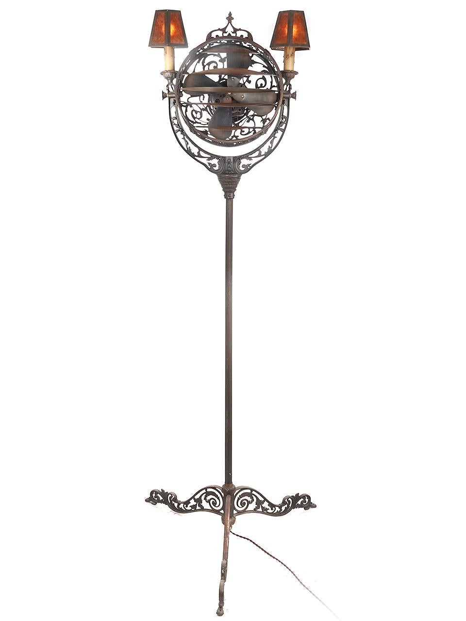 Art Nouveau Rare Liminaire Filagree Floor Fan Lamp