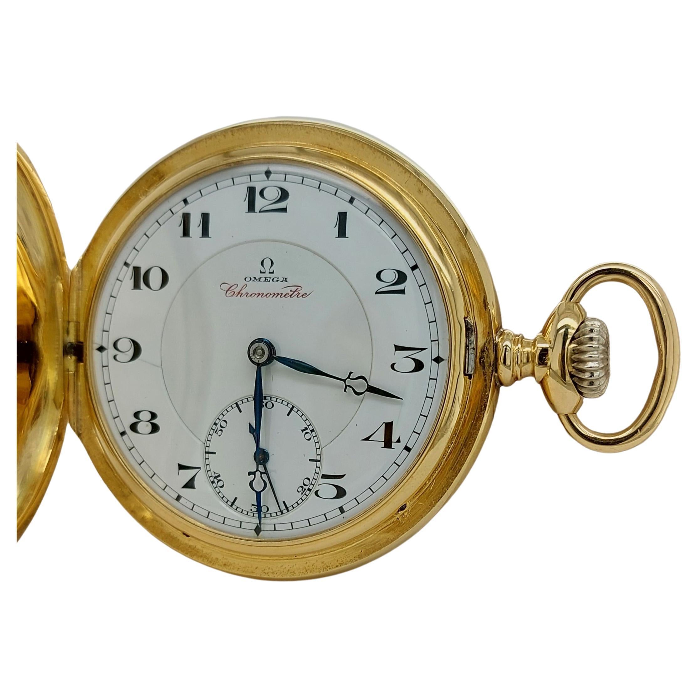 Rare Limited 18kt Gold Omega Chronometre Savonette Pocket Watch, Grade Very Best For Sale
