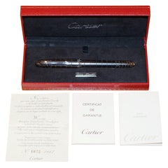 Vintage Rare Limited Edition 18-Karat Gold Cartier Crocodile Black Leather Fountain Pen