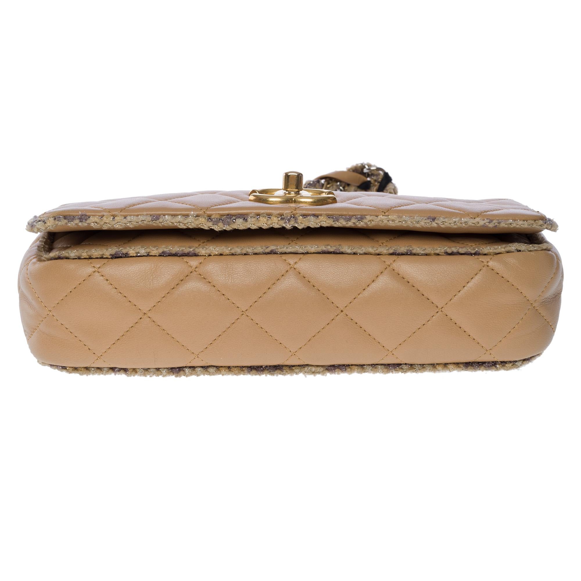Rare limited edition Chanel Full flap shoulder bag in beige quilted lambskin, GHW For Sale 6