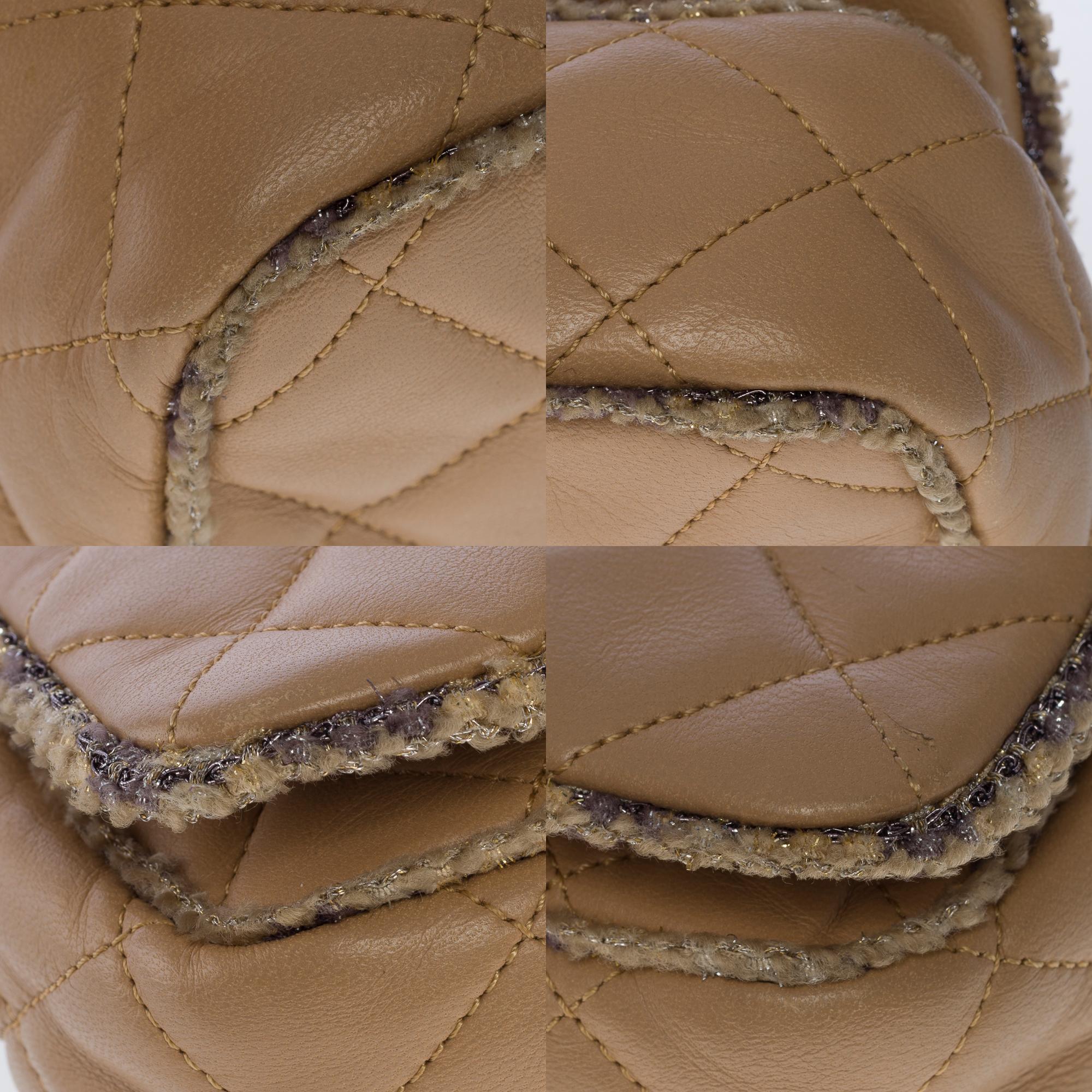Rare limited edition Chanel Full flap shoulder bag in beige quilted lambskin, GHW For Sale 7