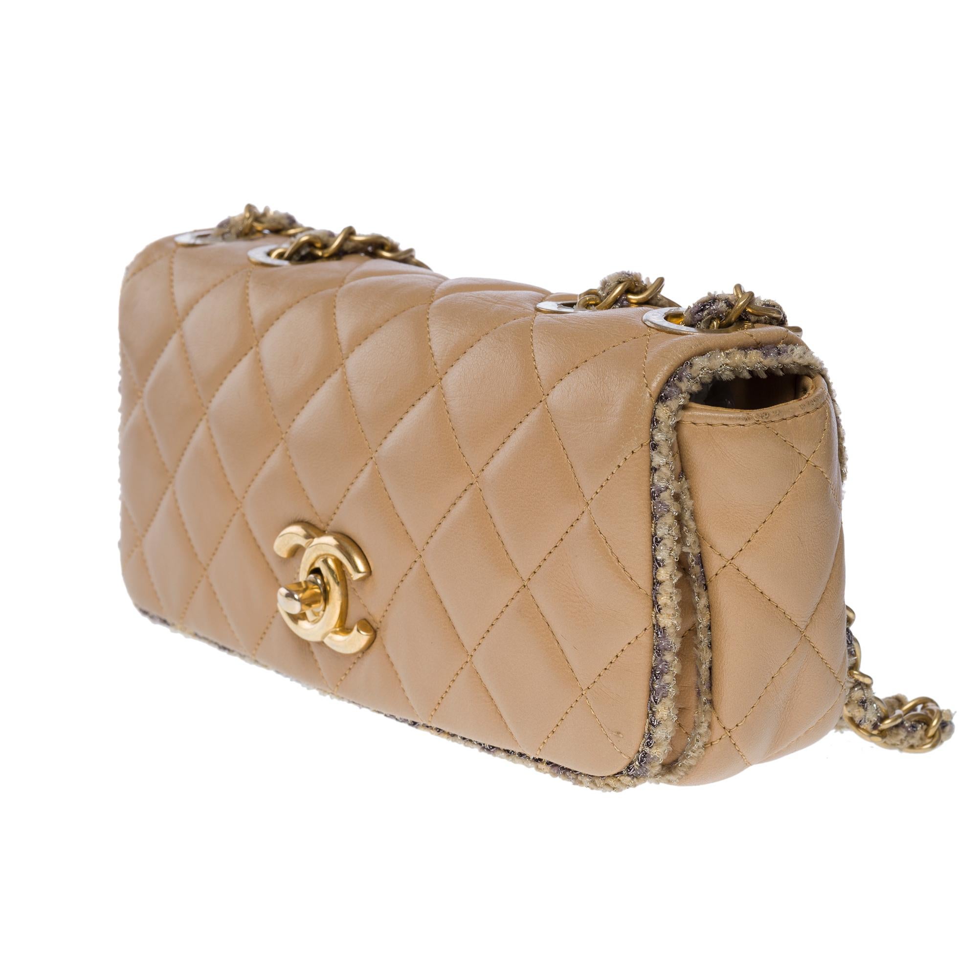 Women's Rare limited edition Chanel Full flap shoulder bag in beige quilted lambskin, GHW For Sale