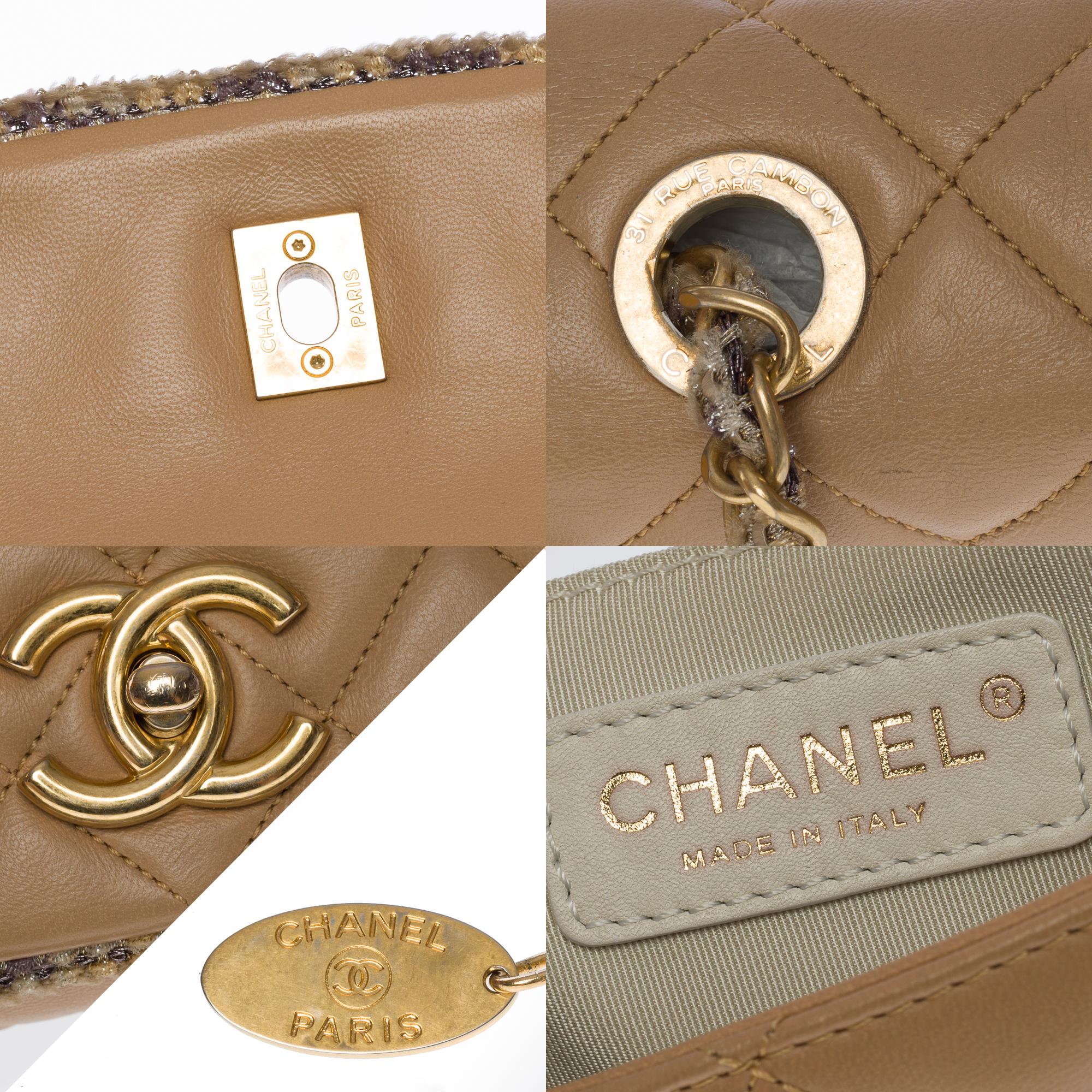 Rare limited edition Chanel Full flap shoulder bag in beige quilted lambskin, GHW For Sale 2