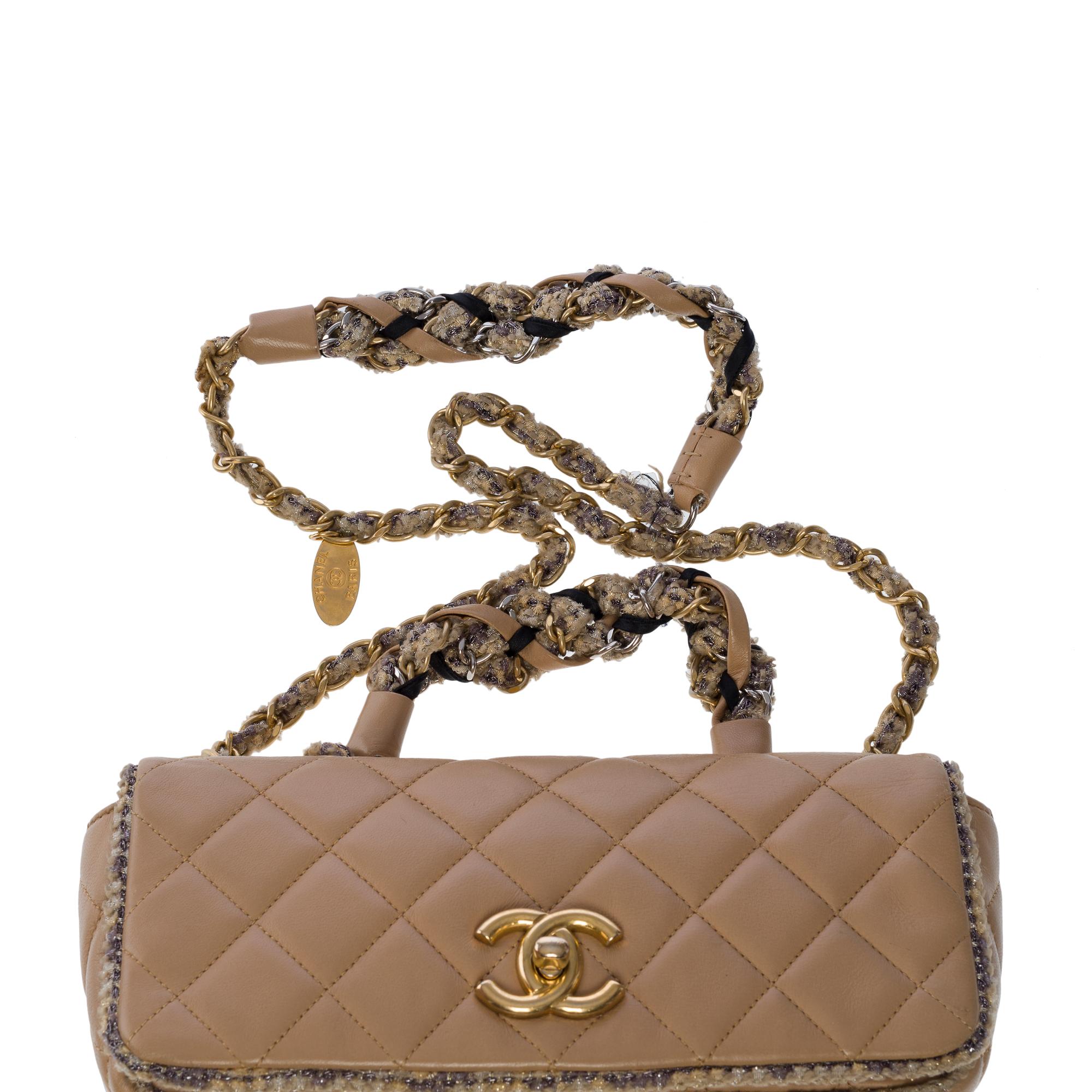 Rare limited edition Chanel Full flap shoulder bag in beige quilted lambskin, GHW For Sale 5