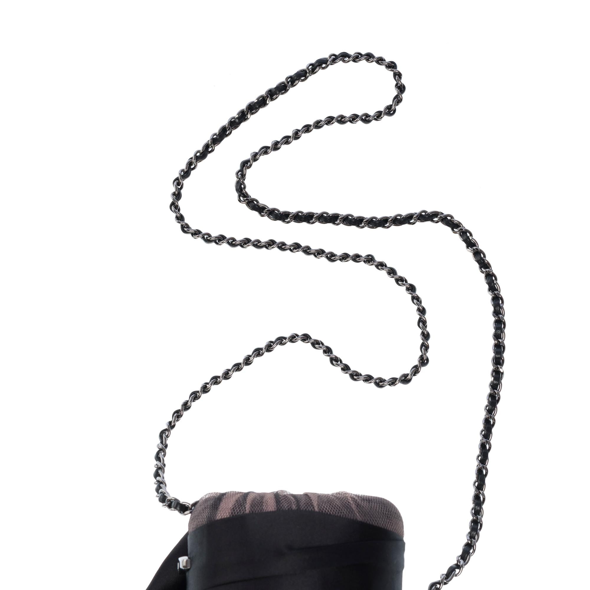 Rare limited edition Chanel Minaudière shoulder bag in black silk satin, BSHW For Sale 8