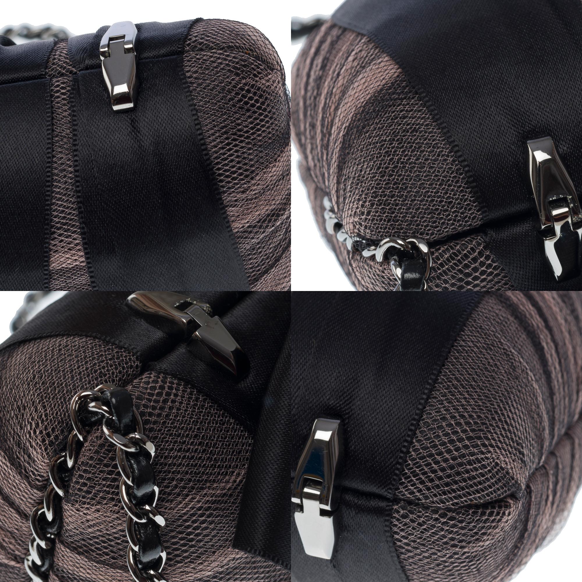 Rare limited edition Chanel Minaudière shoulder bag in black silk satin, BSHW For Sale 10