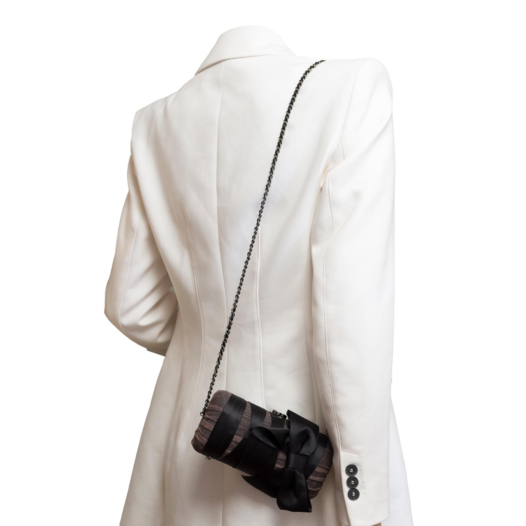 Rare limited edition Chanel Minaudière shoulder bag in black silk satin, BSHW For Sale 11