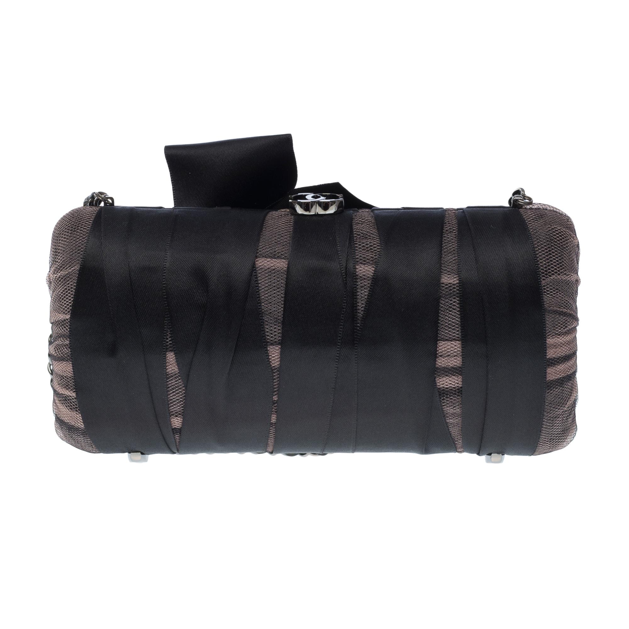 Women's Rare limited edition Chanel Minaudière shoulder bag in black silk satin, BSHW For Sale